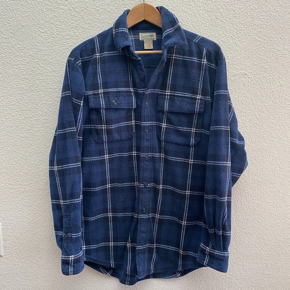 L.L. Bean Fleece Plaid Long Sleeve Button Up Shirt Small Casual Outdoor 273074